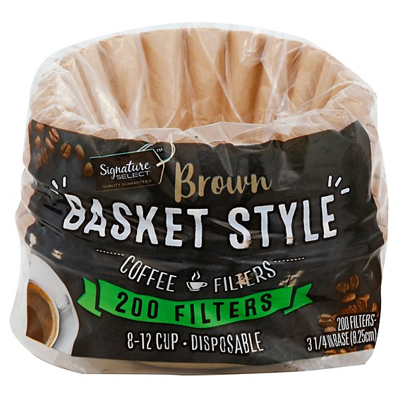 Signature SELECT Coffee Filters Basket Style Brown 8-12 Cup - 200 Count