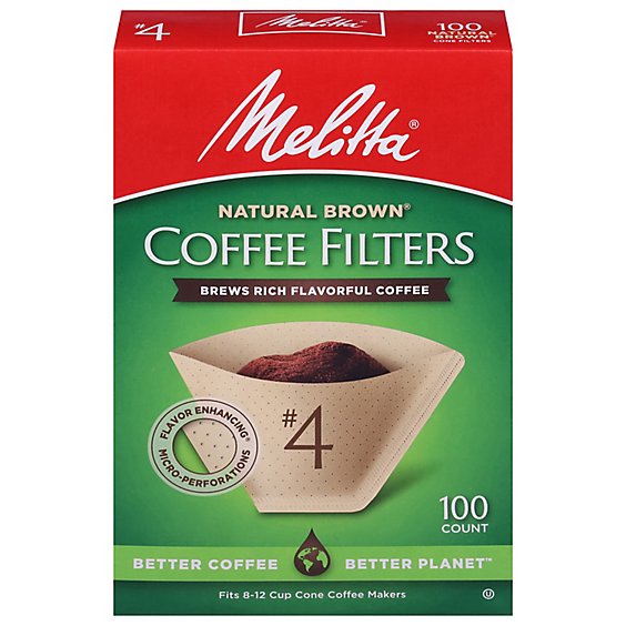 Melitta Coffee Filters Cone Natural Brown No. 4 Box - 100 Count