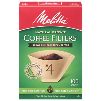 Melitta Coffee Filters Cone Natural Brown No. 4 Box - 100 Count