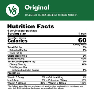 V8 Original 100% Vegetable Juice - 6-11.5 Fl. Oz. - Image 2