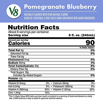 V8 V-Fusion Vegetable & Fruit Juice Pomegranate Blueberry - 46 Fl. Oz. - Image 5