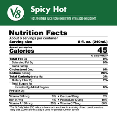 V8 Spicy Hot 100% Vegetable Juice - 46 Fl. Oz. - Image 4