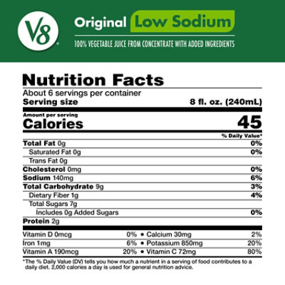 V8 Original Low Sodium 100% Vegetable Juice - 46 Fl Oz - Image 2