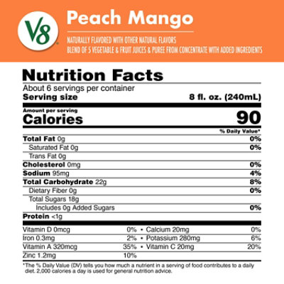 V8 Peach Mango 100% Fruit and Vegetable Juice - 46 Fl. Oz. - Image 4