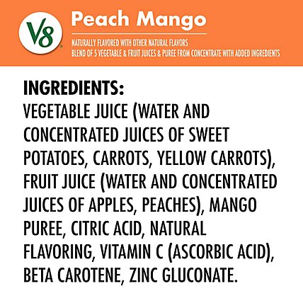 V8 V-Fusion Vegetable & Fruit Juice Peach Mango - 46 Fl. Oz. - Image 6