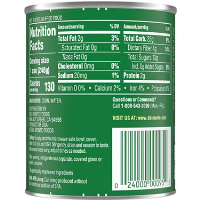 Del Monte Fresh Cut Corn Whole Kernel Golden Sweet No Salt Added - 8.75 Oz - Image 3