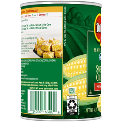 Del Monte Corn Cream Style Golden Sweet No Salt Added - 14.75 Oz - Image 2