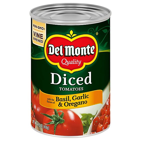 Del Monte Tomatoes Diced Basil Garlic & Oregano - 14.5 Oz