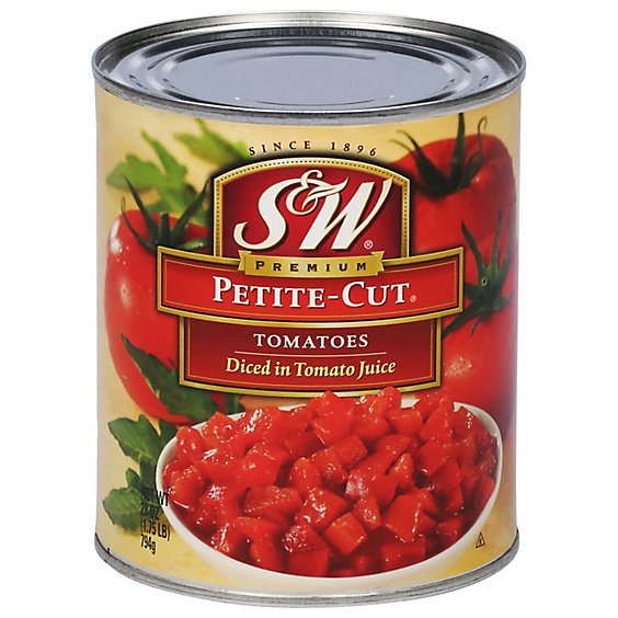 S&W Tomatoes Diced Premium Petite-Cut in Rich Juice - 28 Oz