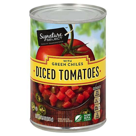 Signature SELECT Tomatoes Diced Petite With Green Chilies - 14.5 Oz