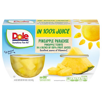 Dole Pineapple Tidbits in 100% Pineapple Juice Cups - 4-4 Oz - Image 2