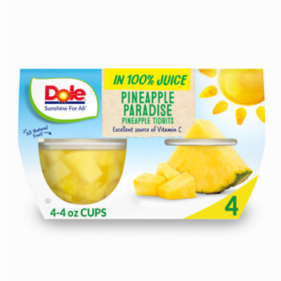 Dole Pineapple Tidbits in 100% Pineapple Juice Cups - 4-4 Oz - Image 3