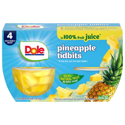 Dole Pineapple Tidbits in 100% Pineapple Juice Cups - 4-4 Oz