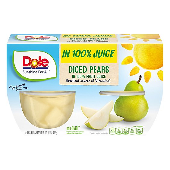 Dole Pears Diced in 100% Juice Cups - 4-4 Oz