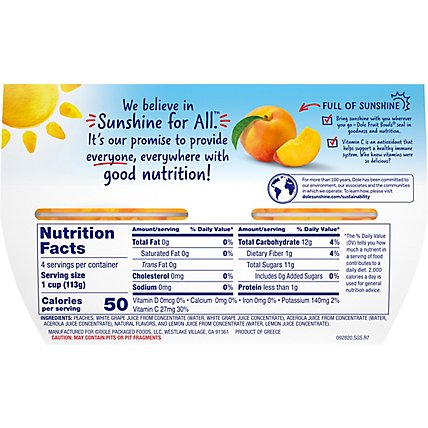Dole Peaches Diced Yellow Cling in 100% Fruit Juice Cups - 4-4 Oz - Image 6