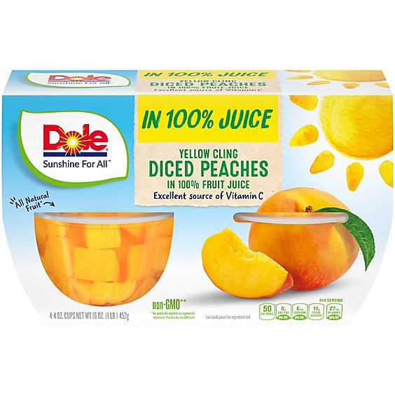 Dole Peaches Diced Yellow Cling in 100% Fruit Juice Cups - 4-4 Oz