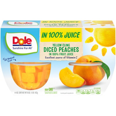 Dole Peaches Diced Yellow Cling in 100% Fruit Juice Cups - 4-4 Oz