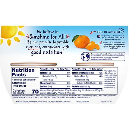 Dole Mandarin Oranges in 100% Fruit Juice Cups - 4-4 Oz - Image 6