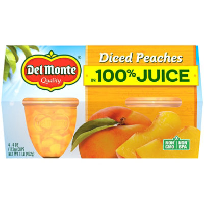 Del Monte Peaches Diced in Lightly Sweetened Juice + Water Cups - 4-4 Oz - Image 1