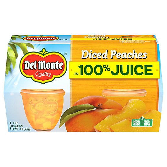 Del Monte Peaches Diced in Lightly Sweetened Juice + Water Cups - 4-4 Oz