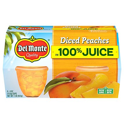 Del Monte Peaches Diced in Lightly Sweetened Juice + Water Cups - 4-4 Oz - Image 1