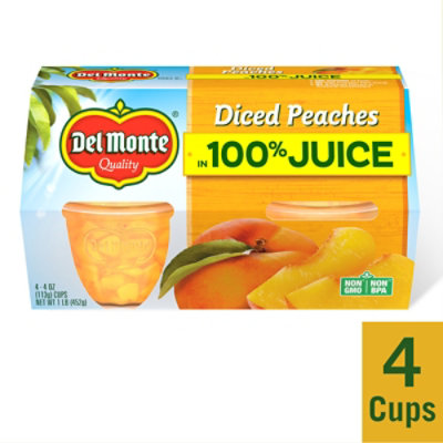 Del Monte Peaches Diced in Lightly Sweetened Juice + Water Cups - 4-4 Oz - Image 3