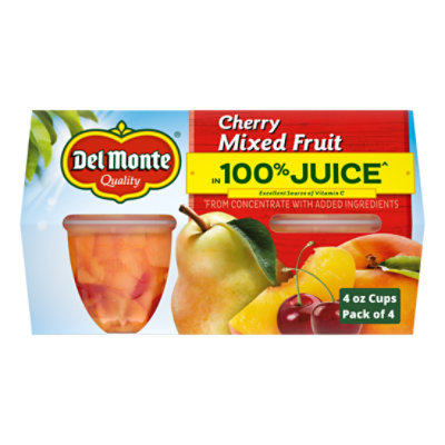 Del Monte Cherry Mixed Fruit in 100% Fruit Juice - 4 - 4 Oz