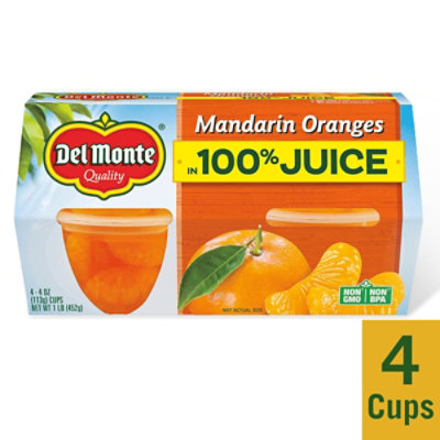 Del Monte Mandarin Oranges in Lightly Sweetend Juice + Water Cups - 4-4 Oz - Image 1