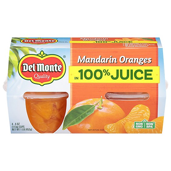 Del Monte Mandarin Oranges in Lightly Sweetend Juice + Water Cups - 4-4 Oz