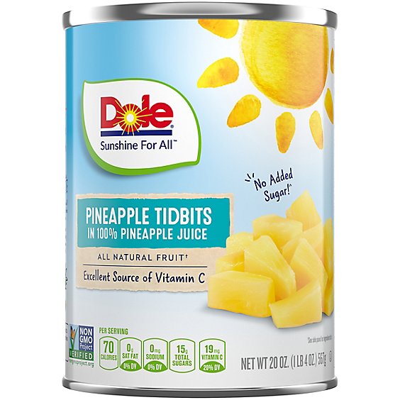 Dole Pineapple Tidbits in 100% Pineapple Juice - 20 Oz
