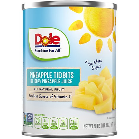 Dole Pineapple Tidbits in 100% Pineapple Juice - 20 Oz