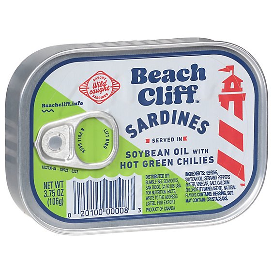 Beach Cliff Sardines in Soybean Oil with Hot Green Chilies - 3.75 Oz