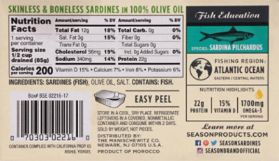 Season Sardines Skinless & Boneless In Pure Olive Oil Can - 4.38 Oz - Image 6