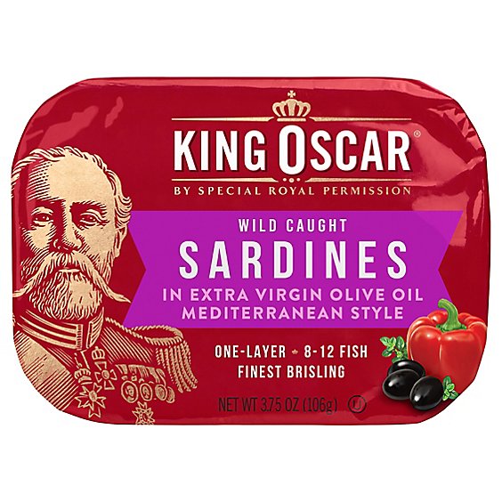 King Oscar Sardines Mediterranean Style Single Layer Omega-3 - 3.75 Oz