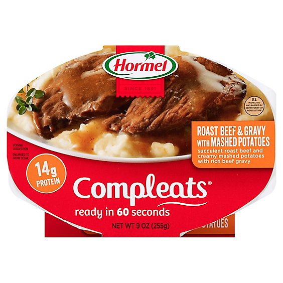 Hormel Compleats Microwave Meals Homestyle Roast Beef & Gravy with Mashed Potatoes - 9 Oz