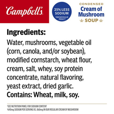 Campbell's Condensed 25% Less Sodium Cream Of Mushroom Soup - 10.5 Oz - Image 3