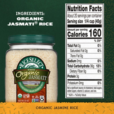 RiceSelect White  Organic Jasmati Jasmine Rice In Jar - 32 Oz - Image 4