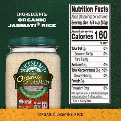 RiceSelect White  Organic Jasmati Jasmine Rice In Jar - 32 Oz - Image 3