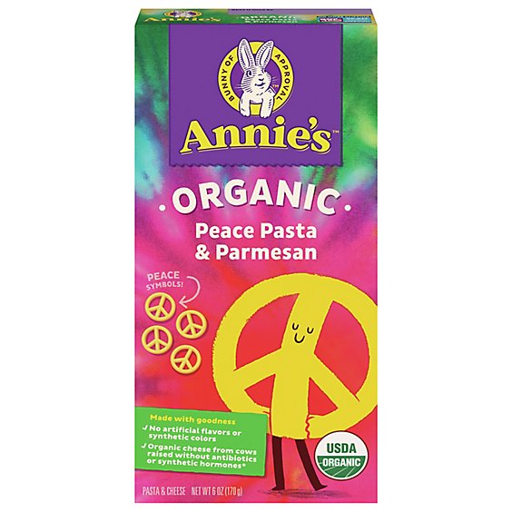 Annies Homegrown Macaroni & Cheese Organic Peace Pasta & Parmesan Box - 6 Oz