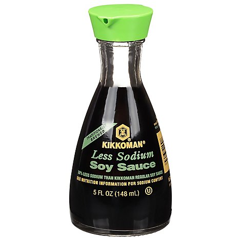 Kikkoman Soy Sauce Traditionally Brewed Less Sodium Non GMO - 5 Fl. Oz.