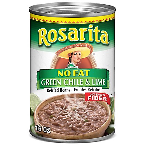 Rosarita Beans Refried No Fat Green Chile & Lime Can - 16 Oz