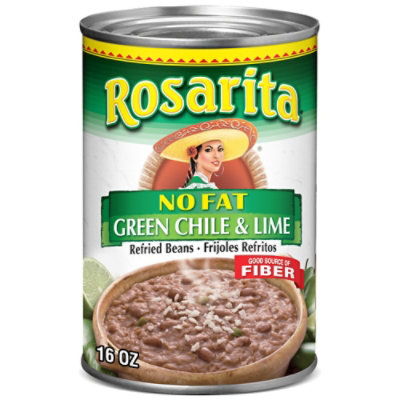 Rosarita Beans Refried No Fat Green Chile & Lime Can - 16 Oz