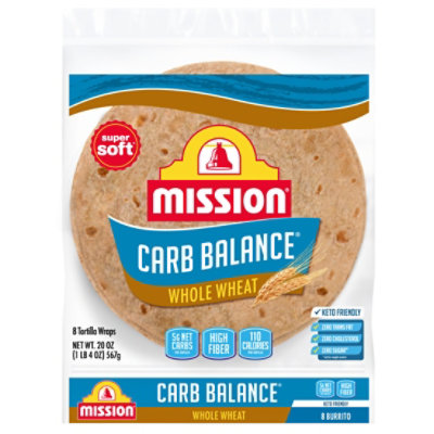 Mission Carb Balance Tortillas Whole Wheat Super Soft Burrito Bag 8 Count - 20 Oz