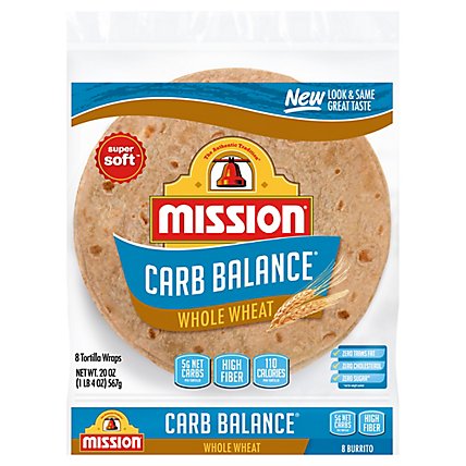 Mission Carb Balance Tortillas Whole Wheat Super Soft Burrito Bag 8 Count - 20 Oz - Image 1