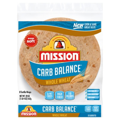 Mission Carb Balance Tortillas Whole Wheat Super Soft Burrito Bag 8 Count - 20 Oz