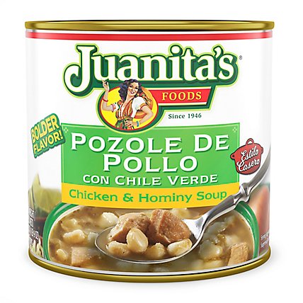 Juanitas Foods Soup Pozole De Pollo Chicken & Hominy Can - 25 Oz - Image 2