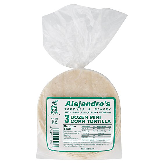 Alejandros Tortilla Corn Mini Pack 36 Count - 18 Oz