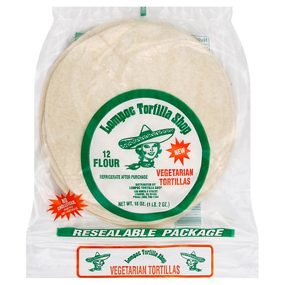 Lompoc Tortilla Shop Tortillas Flour Vegetarian Resealable Pack 12 Count - 18 Oz