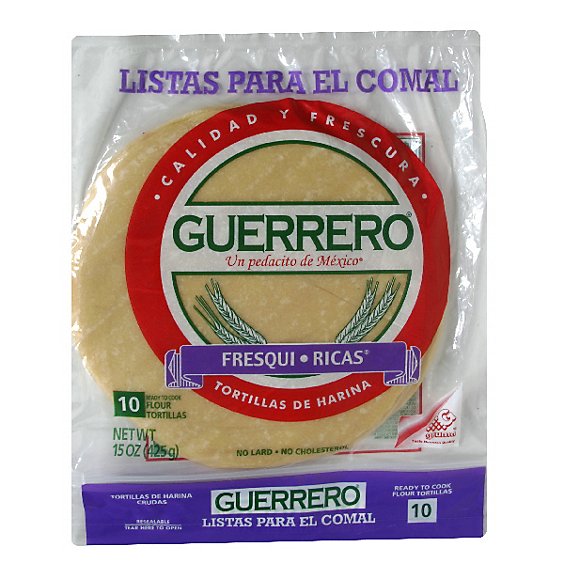 Guerrero Tortillas Flour Soft Taco De Harina Fresqui-Ricas Bag 10 Count - 15 Oz