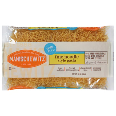 Manischewitz Pasta Noodles Yolk Free Fine - 12 Oz